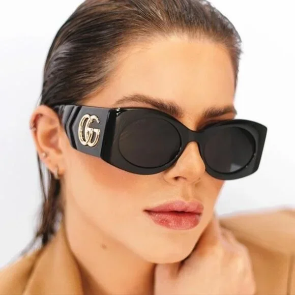 New- 💯 Original  Gucci GG0810S 001 Oval Quilted Thick Rim sunglasse - Picture 10 of 17